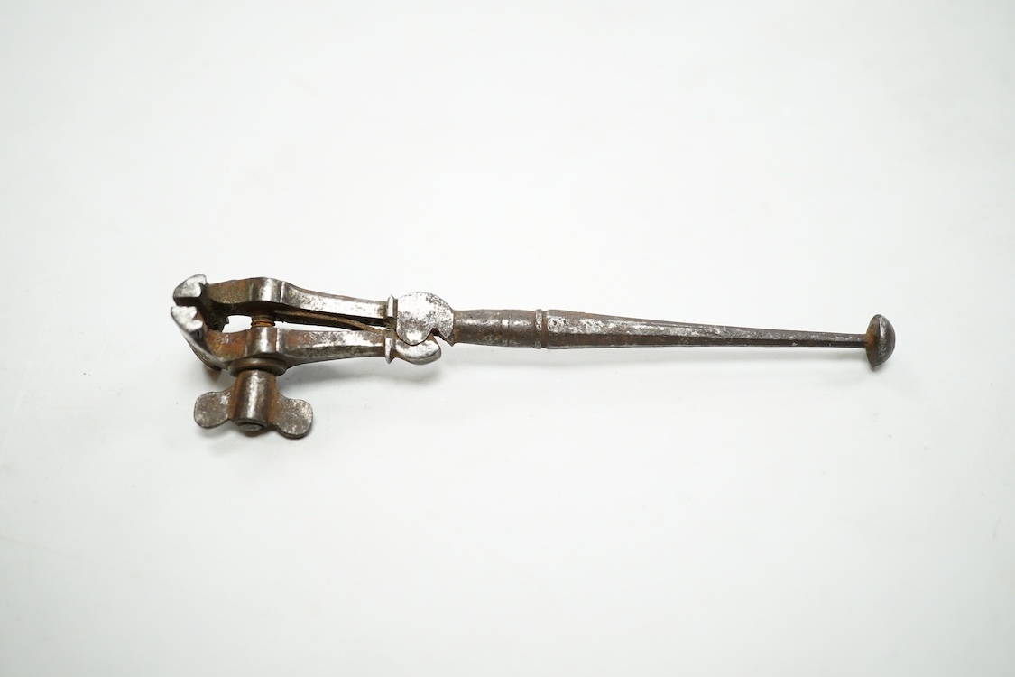 An antique watchmaker’s or jeweller’s vice, 11.5cm in length